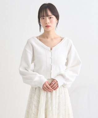 earth music&ecology パールボタンショートニットカーディガン Off White