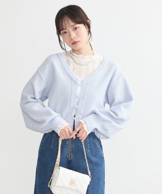 earth music&ecology パールボタンショートニットカーディガン Blue