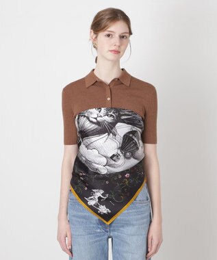 MOONBAT PAUL&JOE ACCESSOIRES(ポール & ジョー) シルクスカーフ 気球 ブーケ 88cm×88cm　手洗いOK ブラック