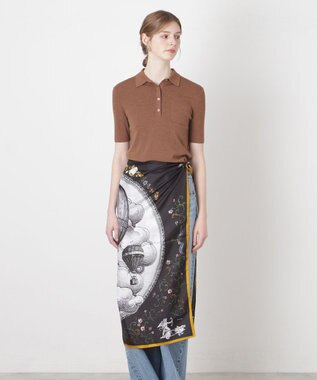 MOONBAT PAUL&JOE ACCESSOIRES(ポール & ジョー) シルクスカーフ 気球 ブーケ 88cm×88cm　手洗いOK ブラック