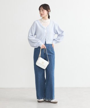 earth music&ecology パールボタンショートニットカーディガン Blue