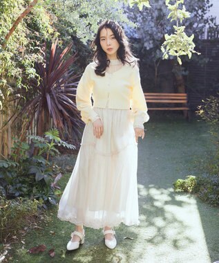 earth music&ecology パールボタンショートニットカーディガン Yellow