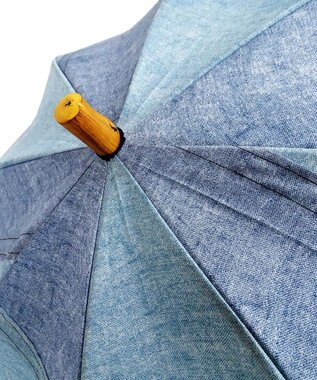 +RING 【限定/日本製】プラスリング 晴雨兼用傘（長ショート）BLU denim-like pattern-chestnut handle SR224 青