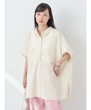 earth music&ecology 配色ステッチＢＩＧシャツ Ivory