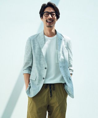 JOSEPH ABBOUD 【キングサイズ・洗える・軽量・ストレッチ・速乾】ノルマンディーリネントップ ジャージー ジャケット ライトグレー系