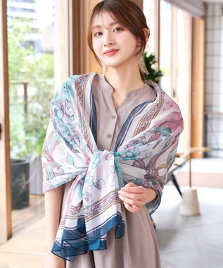 Tiaclasse 花柄大判ガーゼストール ネイビー