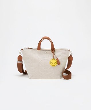 TOPKAPI 【Breath TOPKAPI】SMILE COLLECTION エンボス スマイル 2way トートバッグ /スマイルチャーム付き ベージュ