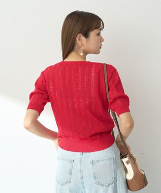 earth music&ecology 透かしニットプルオーバー Red