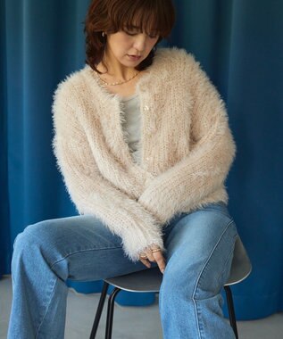 AMERICAN HOLIC シャギーニットクルーネックカーディガン Ecru