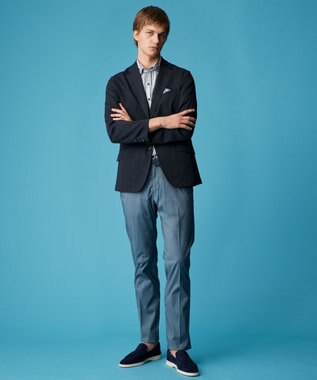 JOSEPH ABBOUD 【ウエストも伸びる!/ストレッチ/軽量/Eco撥水】マイクロピケストレッチ パンツ ブルー系7