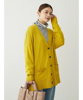 Green Parks もちやわ　Ｖネックミディ丈ニットカーディガン Yellow