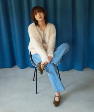 AMERICAN HOLIC シャギーニットクルーネックカーディガン Ecru