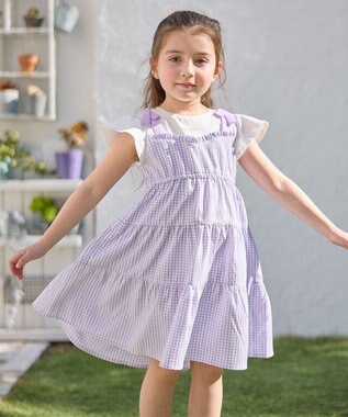 ANY KIDS サッカー ギンガム ワンピース ラべンダー系