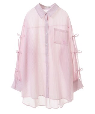 earth music&ecology 袖スリットリボンロングシャツ Pink