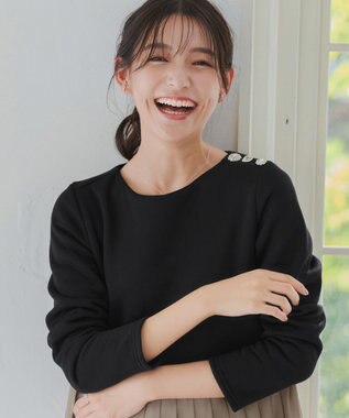 Tiaclasse L 【洗える】裏起毛ドッキングワンピース ブラック×グレージュ