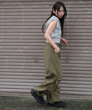WEGO 【ウエストゴム】サイドリボンパラシュートパンツ オリーブ