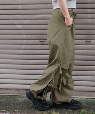 WEGO 【ウエストゴム】サイドリボンパラシュートパンツ オリーブ
