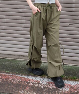 WEGO 【ウエストゴム】サイドリボンパラシュートパンツ オリーブ