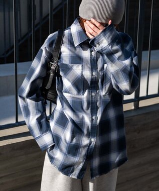 WEGO チェックBIGシャツ ネイビー