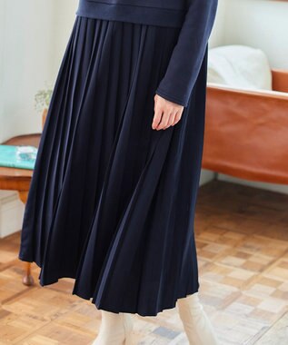 Tiaclasse L 【洗える】裏起毛ドッキングワンピース ネイビー