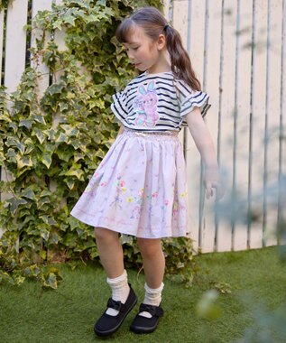 ANY KIDS フラワー ブーケ プリント スカパン ラベンダー系