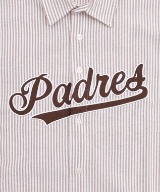 WEGO 【ユニセックス着用ITEM】別注MLBストライプグラフィックシャツ（SS） ブラウンストライプ