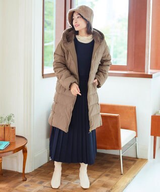 Tiaclasse L 【洗える】裏起毛ドッキングワンピース ネイビー