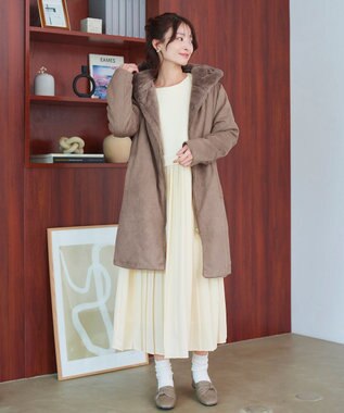 Tiaclasse L 【洗える】裏起毛ドッキングワンピース アイボリー