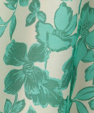 自由区 L ハーバリウムフラワープリントVネック ワンピース ベージュ×エメラルド