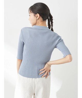 earth music&ecology リブコンパクトカーディガン Blue