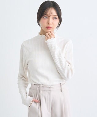 earth music&ecology ランダムチェーンリブハイネックプルオーバー Ivory