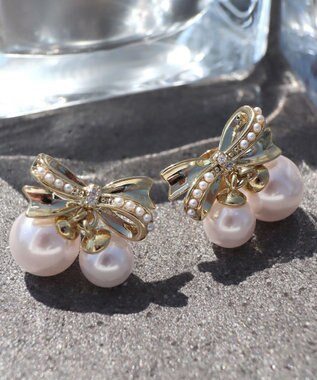 Tiaclasse 【金属アレルギー対応】チェリーパールリボンピアス