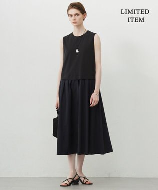 ICB L 【WEB限定・洗える】 RENUコンビ ノースリーブワンピース ブラック×ブラック系