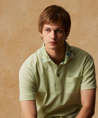 JOSEPH ABBOUD ギフトに！【老舗アロハブランドとコラボレーション】カハラ アロハ ダディ ポロシャツ ライトグリーン×ライム襟