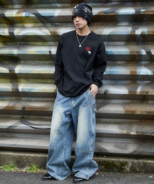 WEGO 【ユニセックス着用ITEM/MLサイズ展開】別注BENDAVISハートワンポイント刺繍T（LS） ブラック