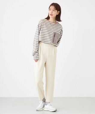 SHARE PARK LADIES 【UNISEX】ボートネックボーダーＴシャツ（S・Mサイズ） グレージュ×オフボーダー