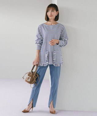 #Newans 【ANSWER for 神戸エレガンス】フリルポケットロングTシャツ ブルーボーダー系