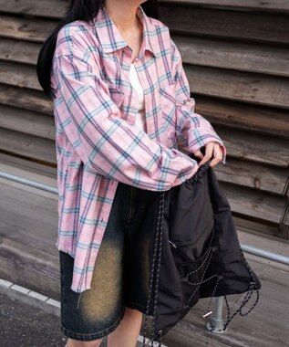 WEGO チェックBIGシャツ ピンク