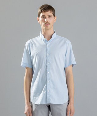 JOSEPH HOMME リネンストレッチブロード 　ウィングカラー半袖シャツ スカイブルー系