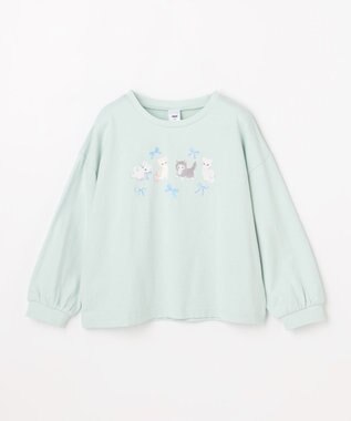 ANY KIDS 【綿100%】ネコアソート 長袖Tシャツ ミント
