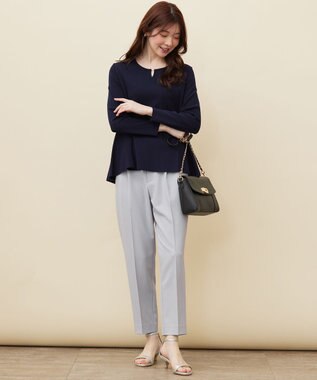 ANY SIS 【WEB・一部店舗限定】ペプラム ニット ネイビー