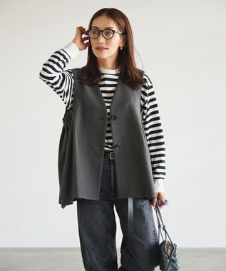 #Newans 【セレモニーにも】〈亀恭子さんコラボ〉サイドギャザージレ グレー