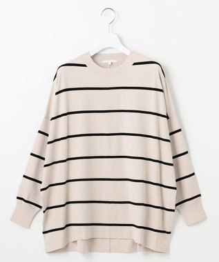 自由区 L 【WEB限定カラーあり】レーヨンストレッチ ニットT ベージュ×ブラック(ボーダー)