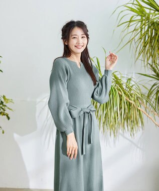 Tiaclasse 【洗える】パフ袖ニットワンピース ミント