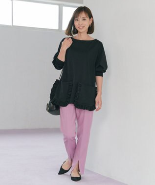 #Newans 【ANSWER for 神戸エレガンス】フリルポケットロングTシャツ ネイビー系