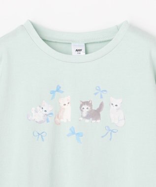 ANY KIDS 【綿100%】ネコアソート 長袖Tシャツ ミント