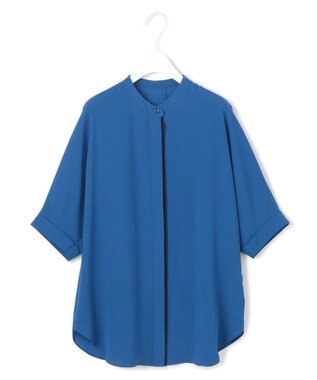 ICB L 【人気のため新色追加・接触冷感・UVケア・速乾・洗える】BackSatinAmunzen 5分袖バンドカラーブラウス アゲートブルー系