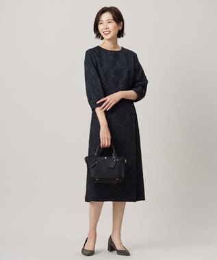 J.PRESS LADIES S SIMMOD ジャカード ワンピース ダークネイビー(フラワー柄)系