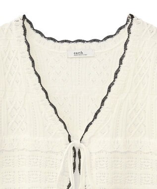 earth music&ecology ミニスカラップ透かし編みニットカーディガン Ivory