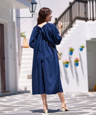 Tiaclasse 【洗える】後ろリボンバルーンスリーブワンピース ネイビー